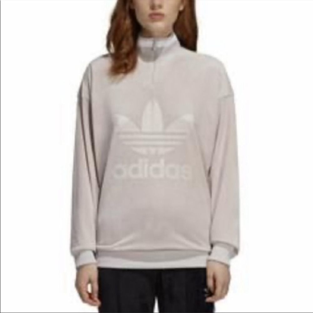 Velour Adidas half Zip sweater light pink Sz M